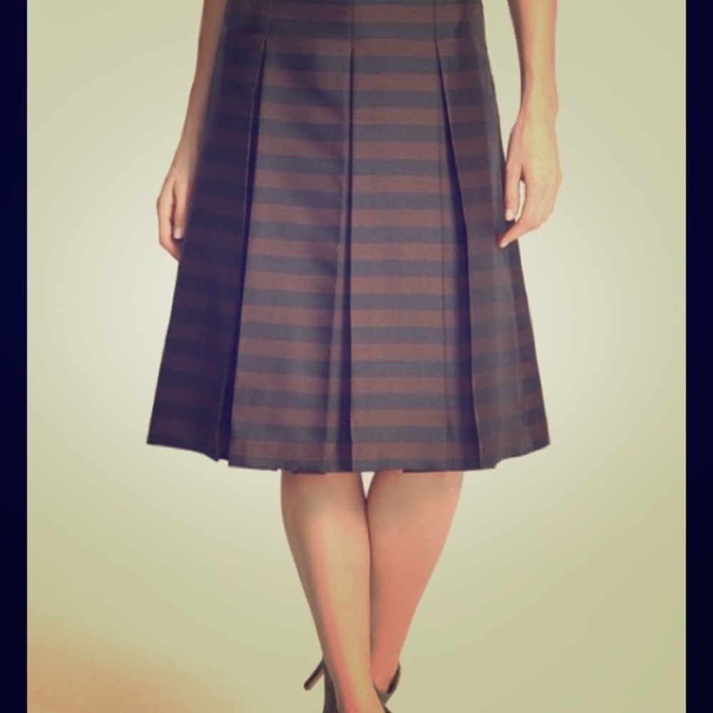 Halogen Pleat Midi Striped a Skirt Black and Brown